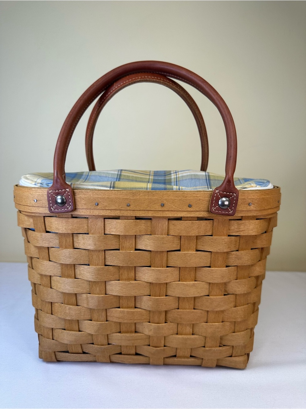 Longaberger Boardwalk Basket Handmade Fabric liner w/pockets 2004 Vintage